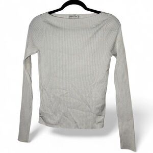 Abercrombie & Fitch White Ribbed Long Sleeve Top